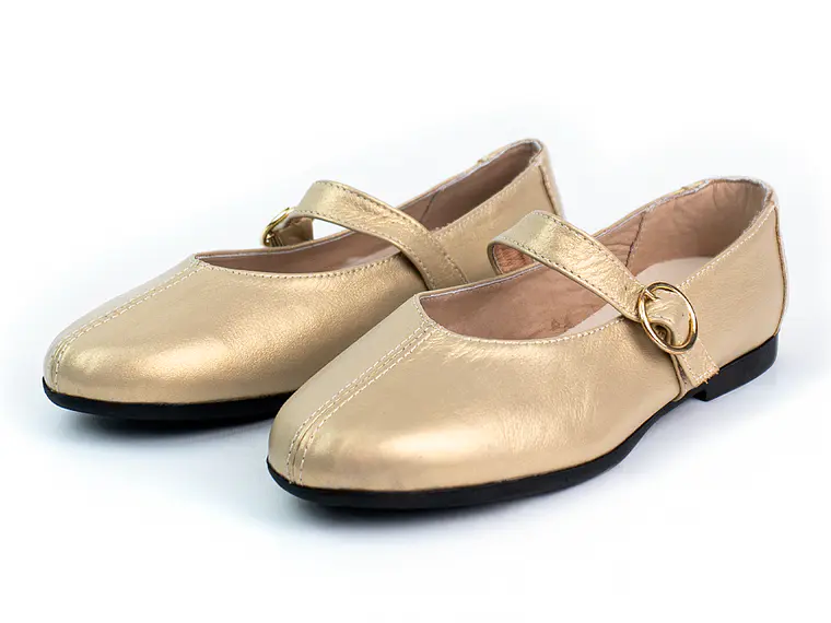 Bailarinas para mujer en cuero carnaza con hebilla – LIRIA - Color gold 2