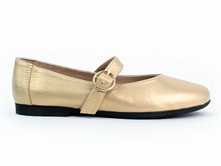 Bailarinas para mujer en cuero carnaza con hebilla – LIRIA - Color gold 1