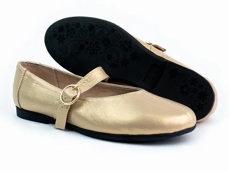 Bailarinas para mujer en cuero carnaza con hebilla – LIRIA - Color gold 3