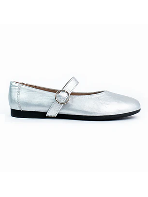Bailarinas para mujer en cuero carnaza con hebilla – LIRIA - Color silver