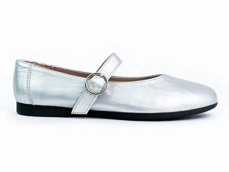 Bailarinas para mujer en cuero carnaza con hebilla – LIRIA - Color silver 1