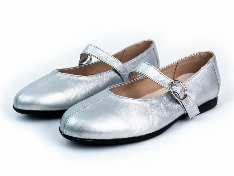 Bailarinas para mujer en cuero carnaza con hebilla – LIRIA - Color silver 3