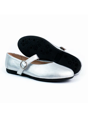 Bailarinas para mujer en cuero carnaza con hebilla – LIRIA - Color silver