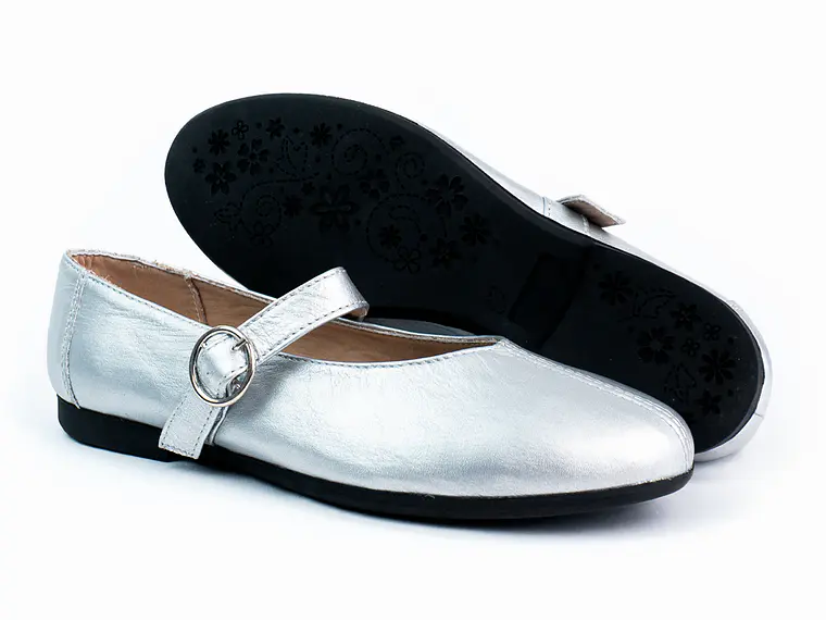 Bailarinas para mujer en cuero carnaza con hebilla – LIRIA - Color silver 2