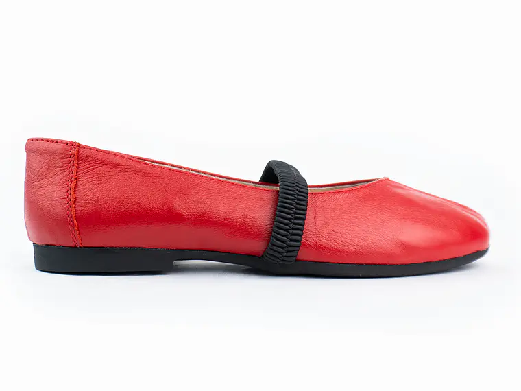 Bailarinas para mujer en cuero liso con elástico – LIRIA - Color Rojo  1