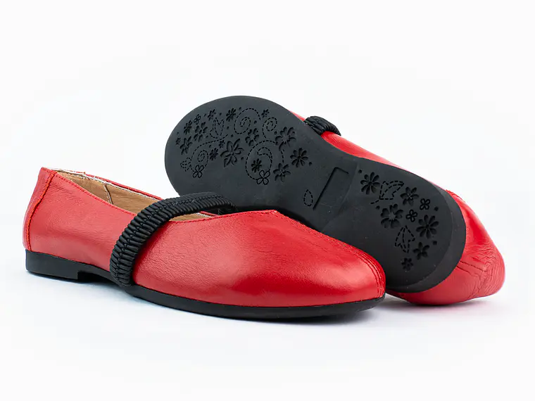 Bailarinas para mujer en cuero liso con elástico – LIRIA - Color Rojo  3
