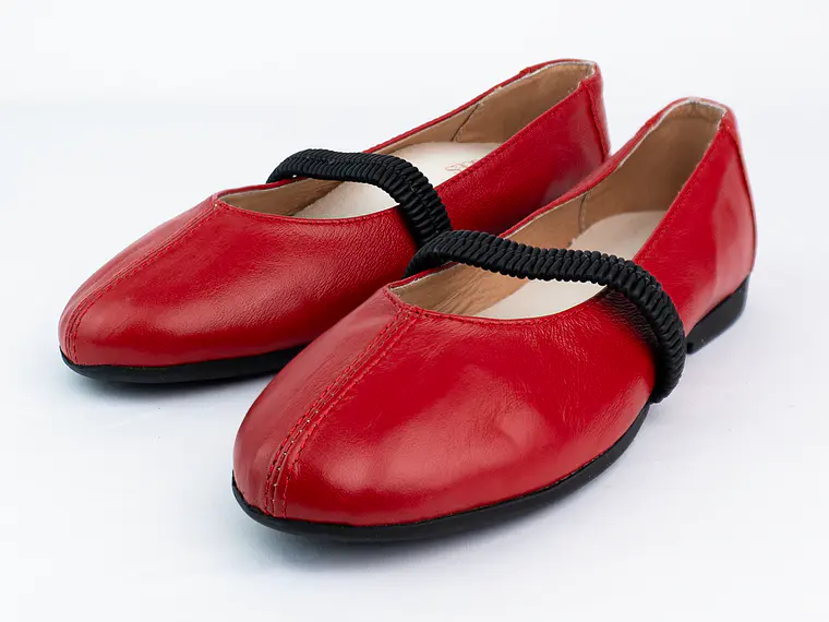 Bailarinas para mujer en cuero liso con elástico – LIRIA - Color Rojo  2