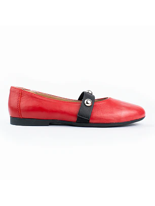 Bailarinas para mujer en cuero liso con taches – LIRIA - Color Rojo 