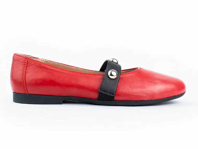 Bailarinas para mujer en cuero liso con taches – LIRIA - Color Rojo  1