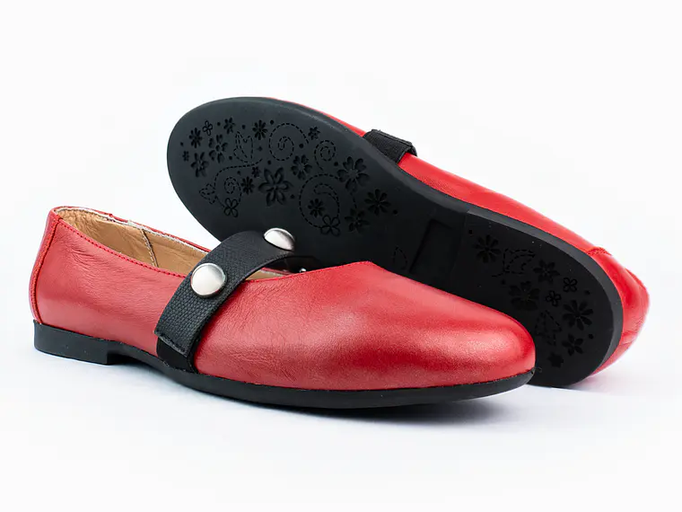 Bailarinas para mujer en cuero liso con taches – LIRIA - Color Rojo  3