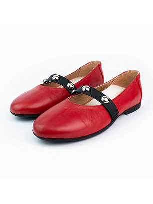 Bailarinas para mujer en cuero liso con taches – LIRIA - Color Rojo 