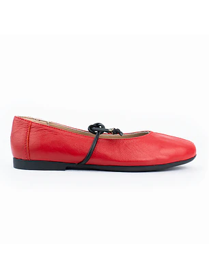 Bailarinas para mujer en cuero liso con cordón – LIRIA - Color Rojo