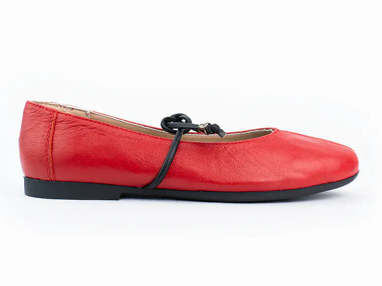 Bailarinas para mujer en cuero liso con cordón – LIRIA - Color Rojo 1