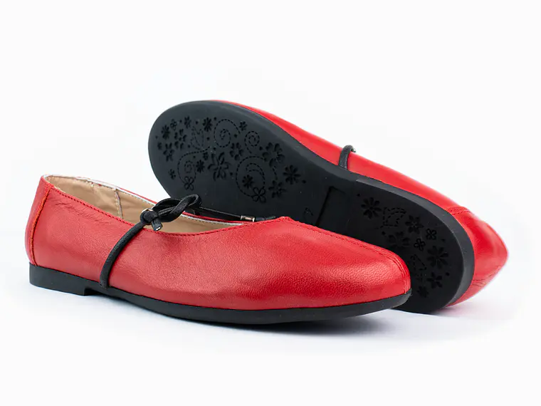 Bailarinas para mujer en cuero liso con cordón – LIRIA - Color Rojo 3
