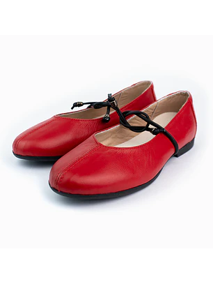 Bailarinas para mujer en cuero liso con cordón – LIRIA - Color Rojo