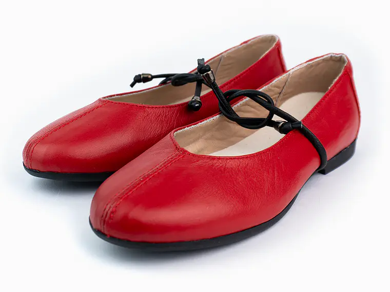 Bailarinas para mujer en cuero liso con cordón – LIRIA - Color Rojo 2