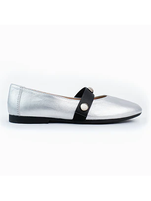 Bailarinas para mujer en cuero liso con taches – LIRIA - Color silver