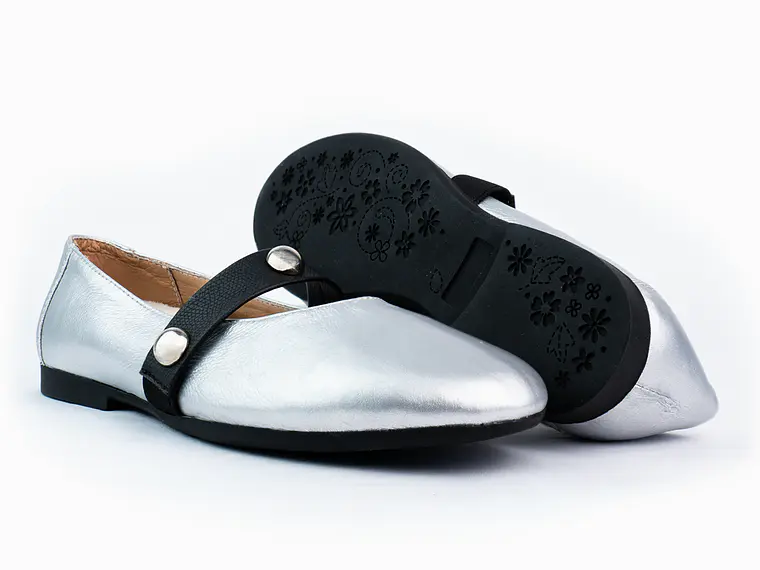 Bailarinas para mujer en cuero liso con taches – LIRIA - Color silver 3