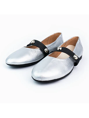 Bailarinas para mujer en cuero liso con taches – LIRIA - Color silver