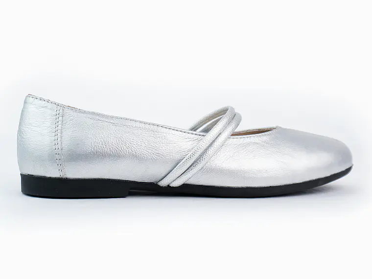 Bailarinas para mujer en cuero liso con cinta – LIRIA - Color Silver 1