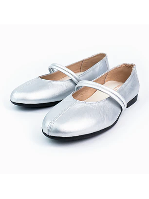 Bailarinas para mujer en cuero liso con cinta – LIRIA - Color Silver