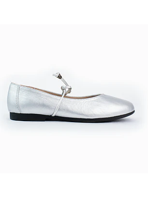 Bailarinas para mujer en cuero liso con cordón – LIRIA - Color Silver