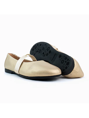 Bailarinas para mujer en cuero liso con clip – LIRIA - Color Dorada - 