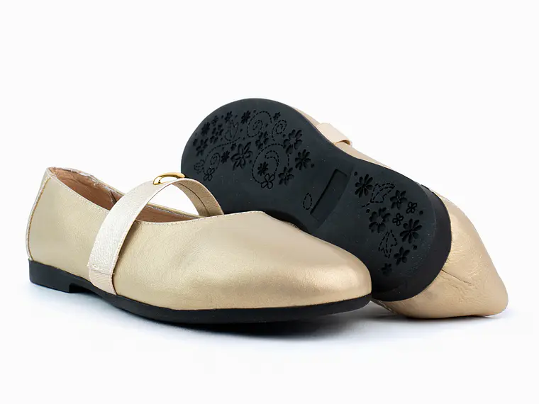 Bailarinas para mujer en cuero liso con clip – LIRIA - Color Dorada -  2