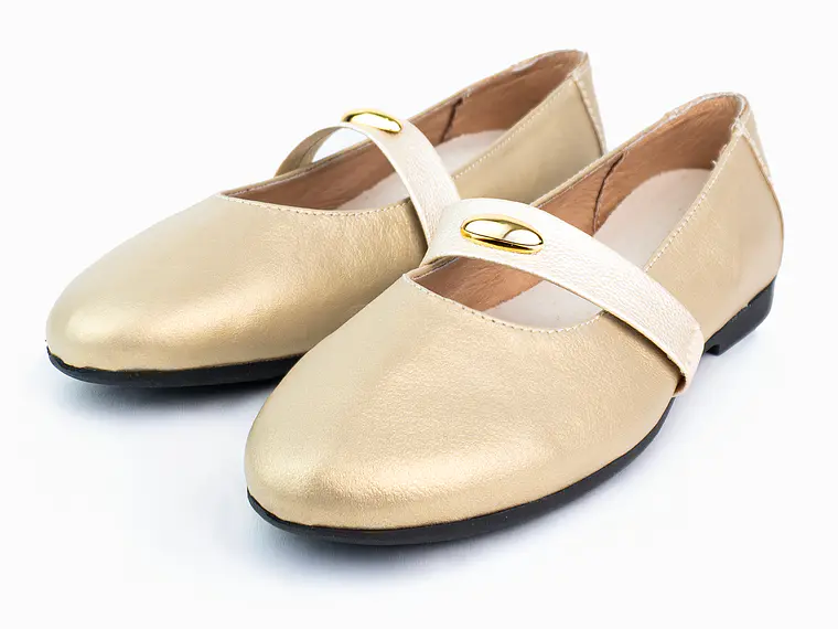 Bailarinas para mujer en cuero liso con clip – LIRIA - Color Dorada -  3