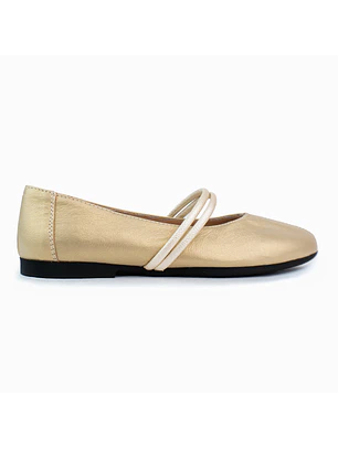 Bailarinas para mujer en cuero liso con cinta – LIRIA - Color Dorada - 