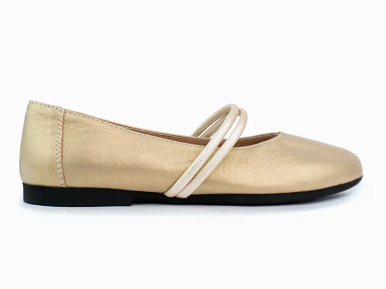 Bailarinas para mujer en cuero liso con cinta – LIRIA - Color Dorada -  1