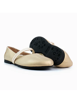 Bailarinas para mujer en cuero liso con cinta – LIRIA - Color Dorada - 
