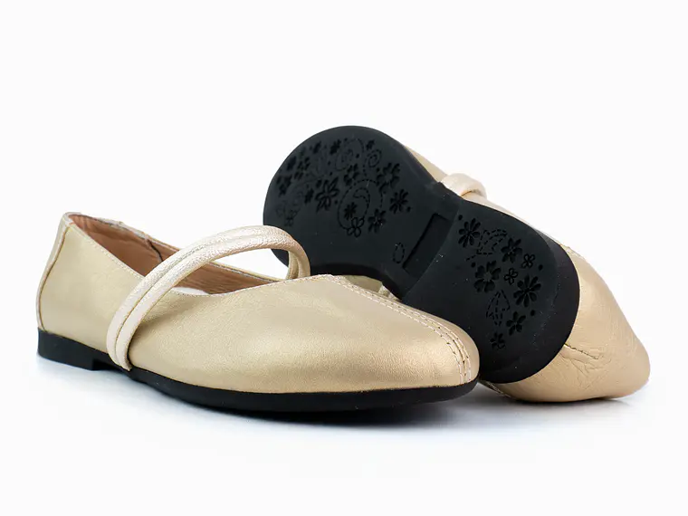 Bailarinas para mujer en cuero liso con cinta – LIRIA - Color Dorada -  2