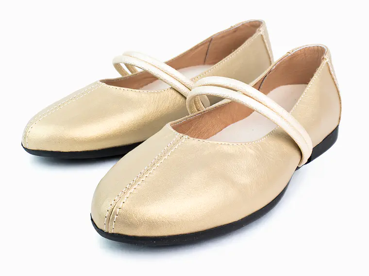 Bailarinas para mujer en cuero liso con cinta – LIRIA - Color Dorada -  3