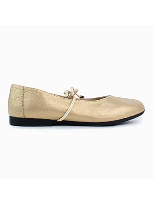 Bailarinas para mujer en cuero liso con cordón – LIRIA - Color Dorado- 