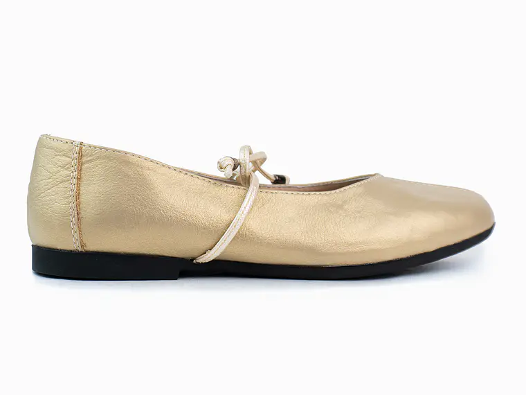 Bailarinas para mujer en cuero liso con cordón – LIRIA - Color Dorado-  1
