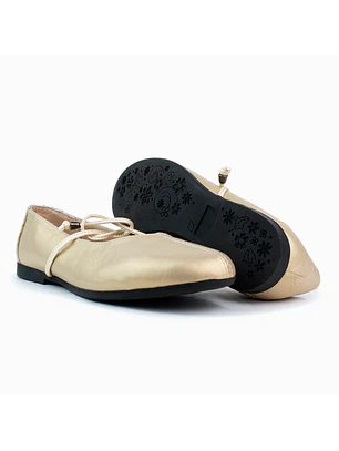 Bailarinas para mujer en cuero liso con cordón – LIRIA - Color Dorado- 