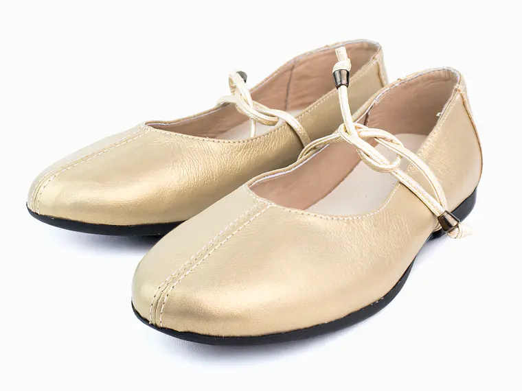 Bailarinas para mujer en cuero liso con cordón – LIRIA - Color Dorado-  3