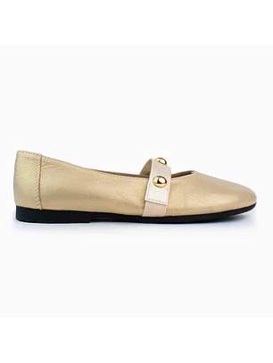 Bailarinas para mujer en cuero liso con taches – LIRIA - Color Dorada- 