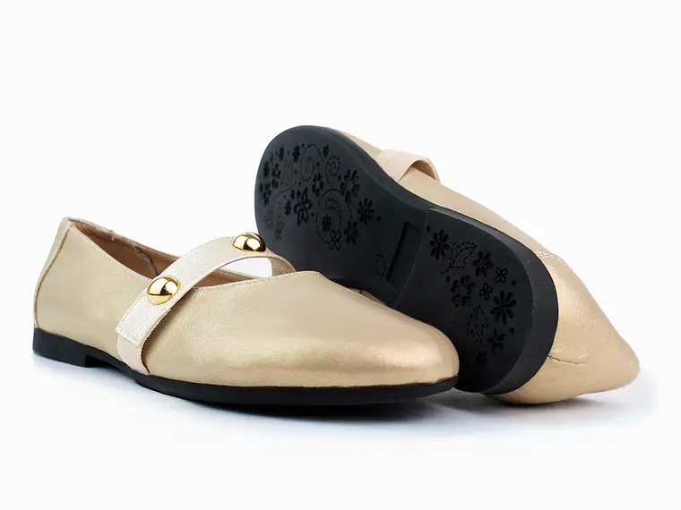 Bailarinas para mujer en cuero liso con taches – LIRIA - Color Dorada-  2