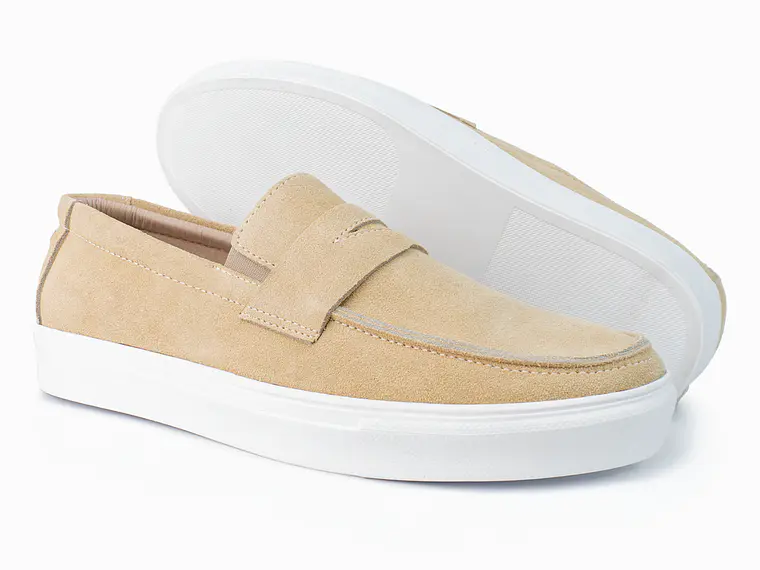 Mocasines para hombre en cuero carnaza - LORNE - Color Castor-  2