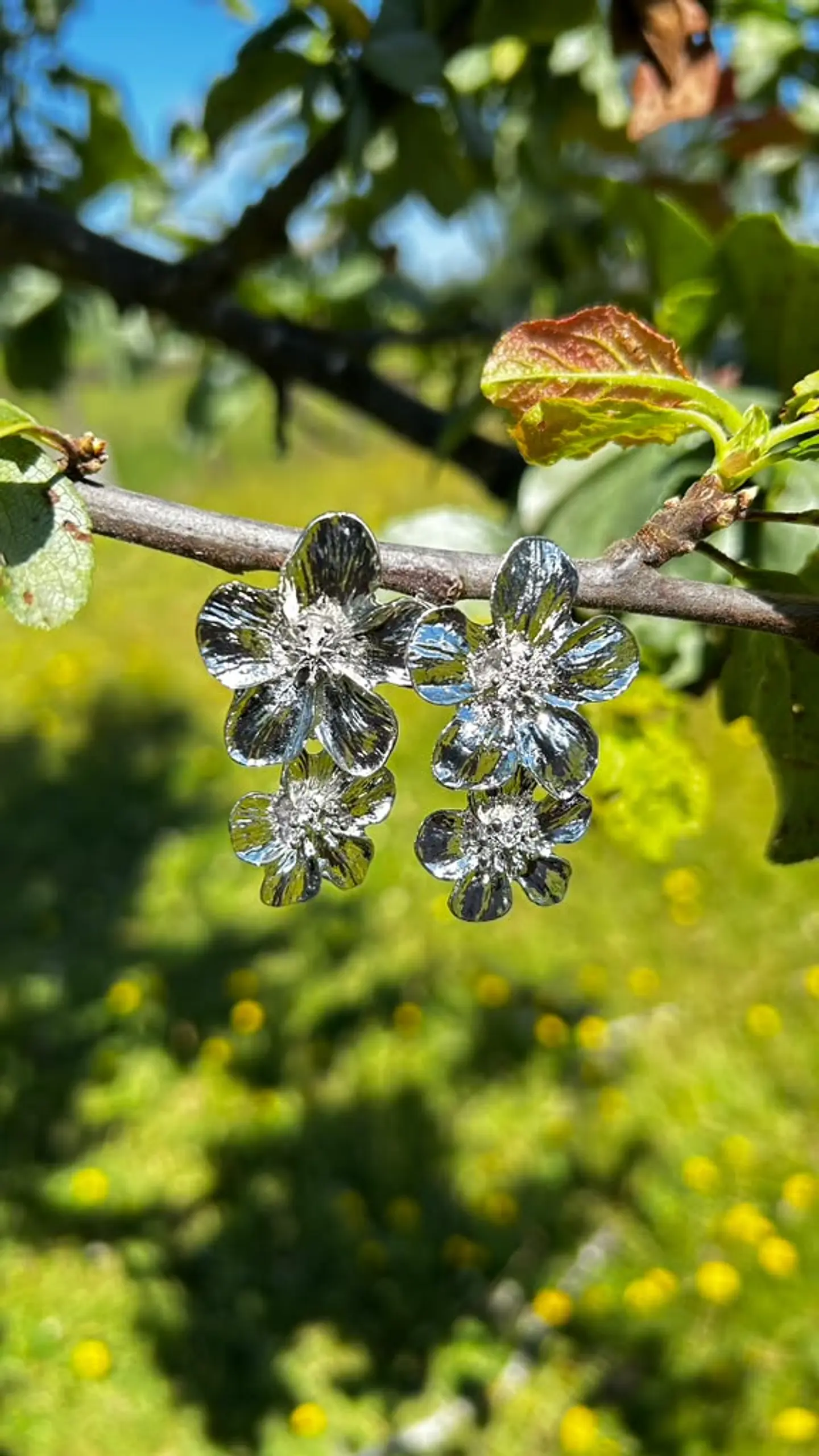 Aros Doble Flor Plateados 1