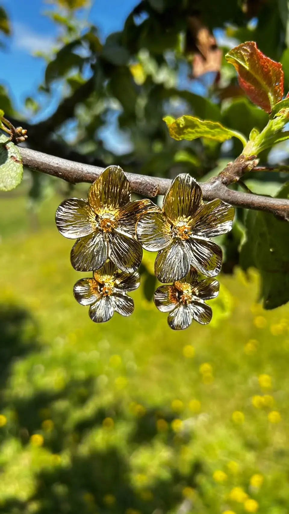 Aros Doble Flor Dorados 1