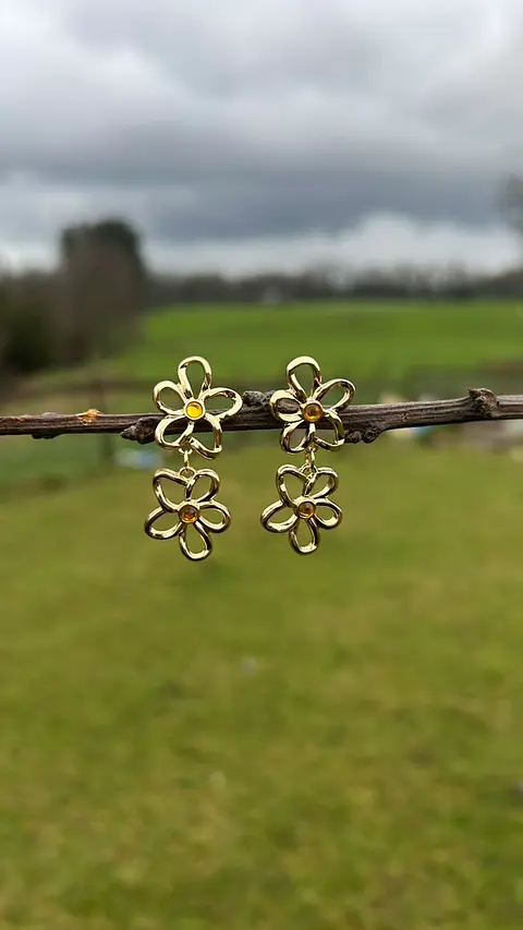 Aros Doble Flor Dorados