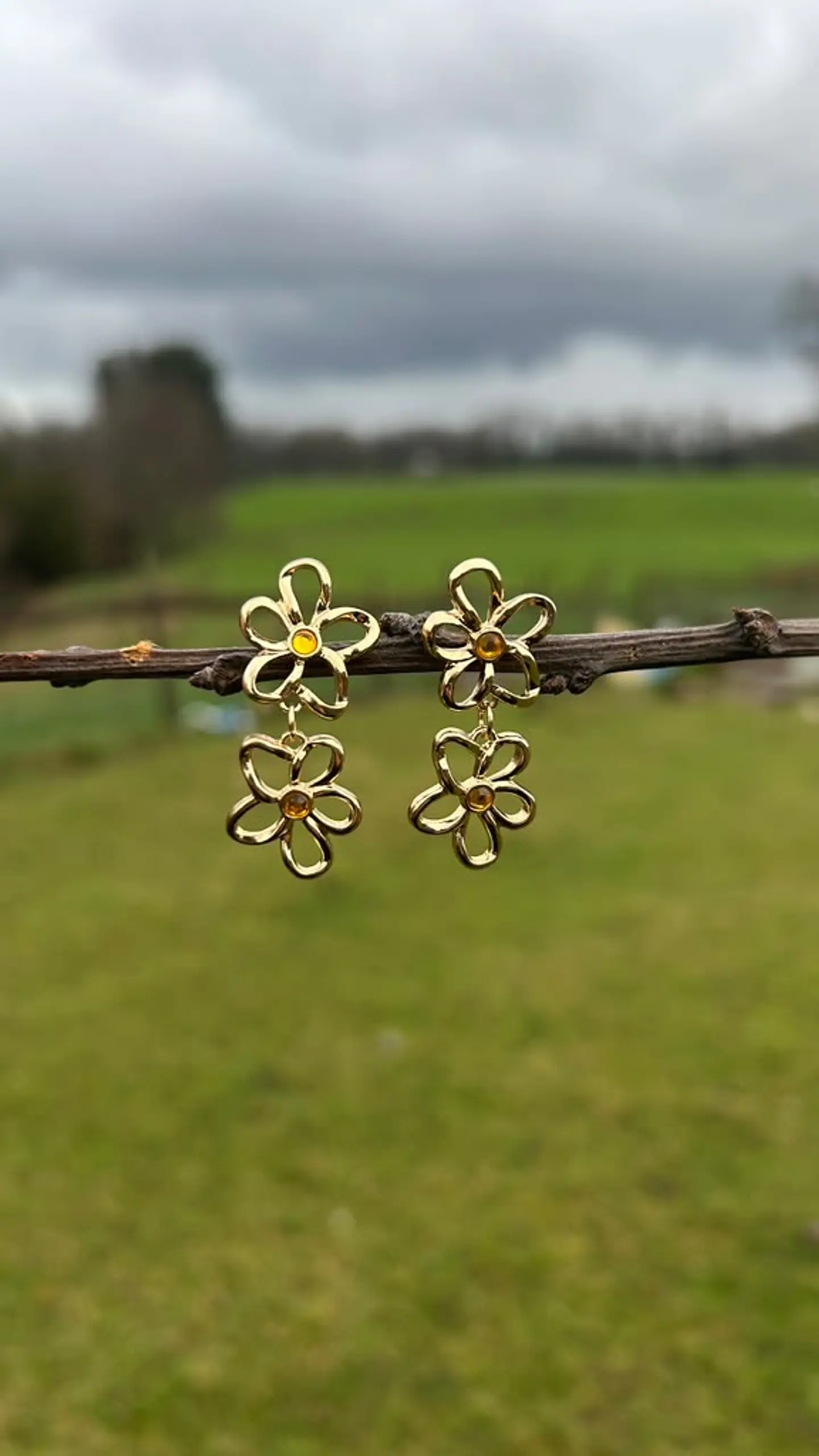 Aros Doble Flor Dorados 1