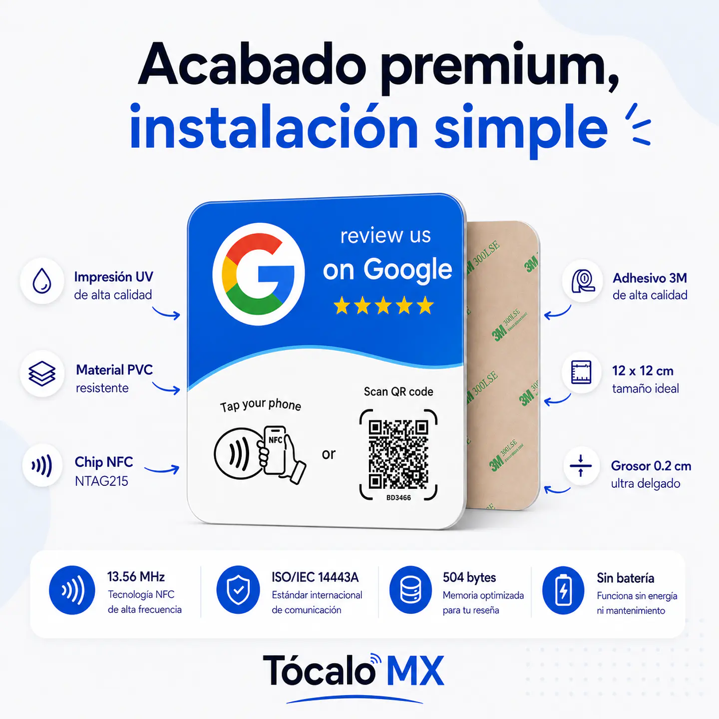 Placa Adherible para Google Reviews | NFC + QR 3