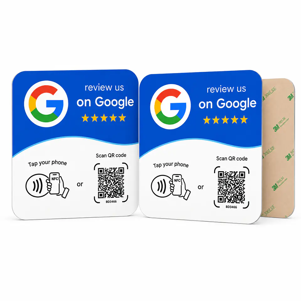 Pack de 2 Placas Adheribles para Google Reviews | NFC + QR 1