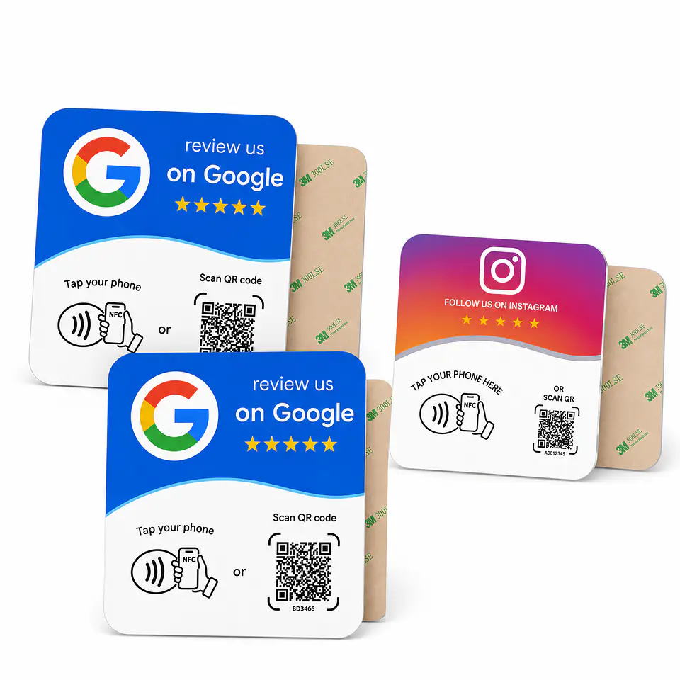 Pack de 2 Placas Google Reviews + 1 Placa Instagram | NFC + QR 1