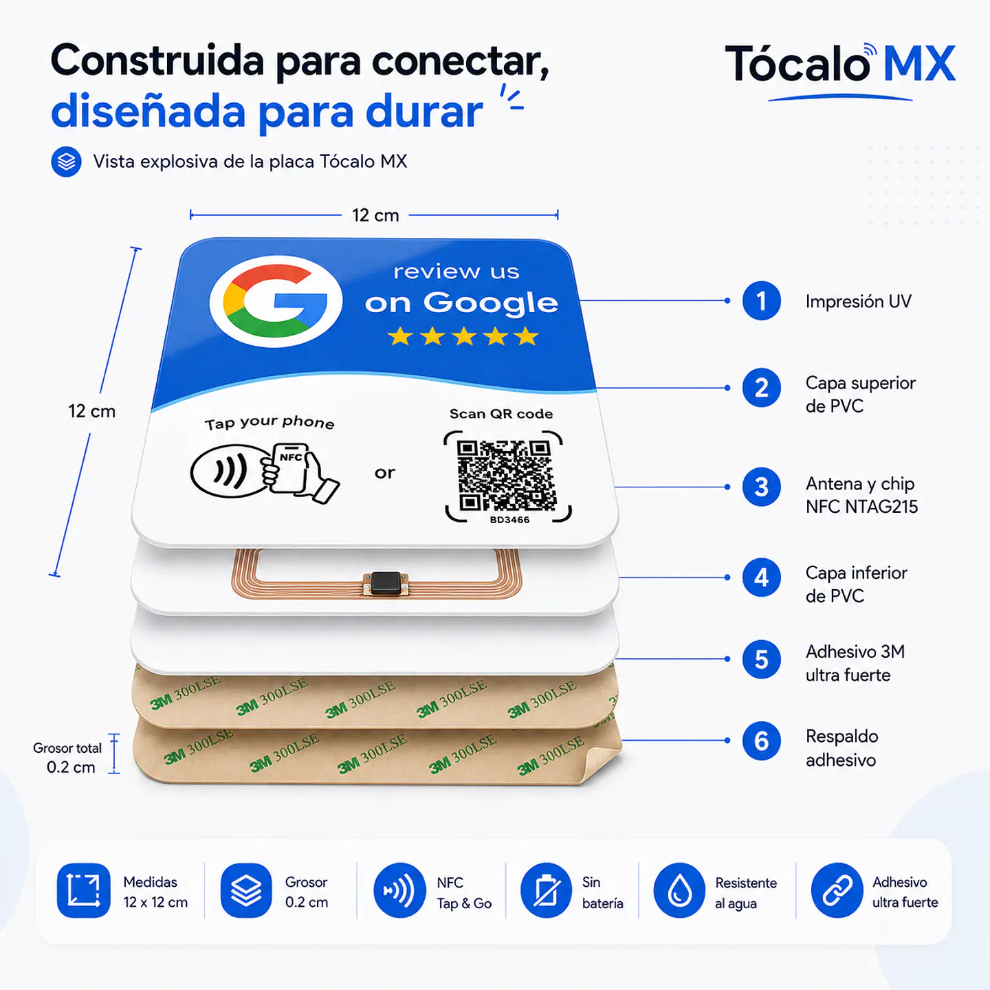 Placa Adherible a Elegir | NFC + QR 6