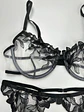 CONJUNTO SEXY 3 PIEZAS MALLA TRANSPARENTE ENCAJE DE FLOR  - Miniatura 3